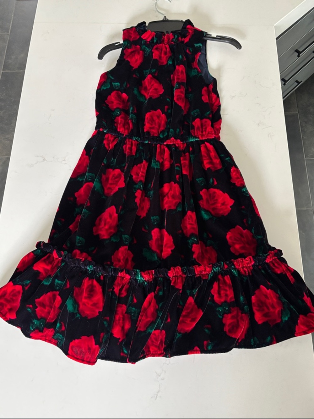 Janie and Jack Black Dress with Red Rose Print